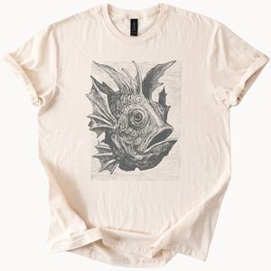 Detailed Fish Head Graphic Tee Engraving Style Art Print